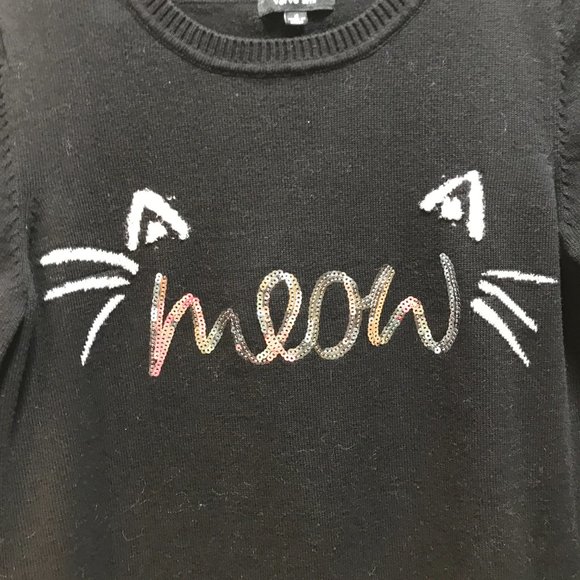 Verve Ami sweater sparkle meow cat furry tail on back black long sleeve - Picture 2 of 5